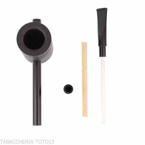Tsuge e-star System Black sandblasted briar Churchwarden concept - Tobacco Pipes - Natural root, Metal