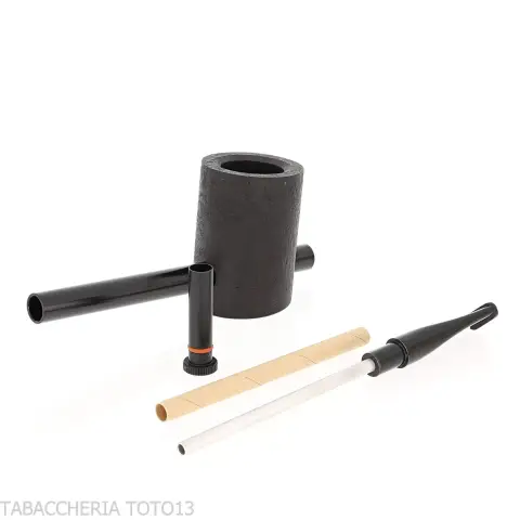 Tsuge e-star System Black sandblasted briar Churchwarden concept - Tobacco Pipes - Natural root, Metal