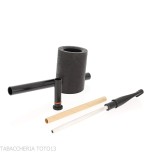 Tsuge e-star System Black sandblasted briar Churchwarden concept - Tobacco Pipes - Natural root, Metal