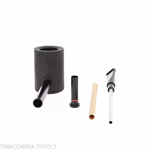 Tsuge e-star System Black sandblasted briar Churchwarden concept - Tobacco Pipes - Natural root, Metal