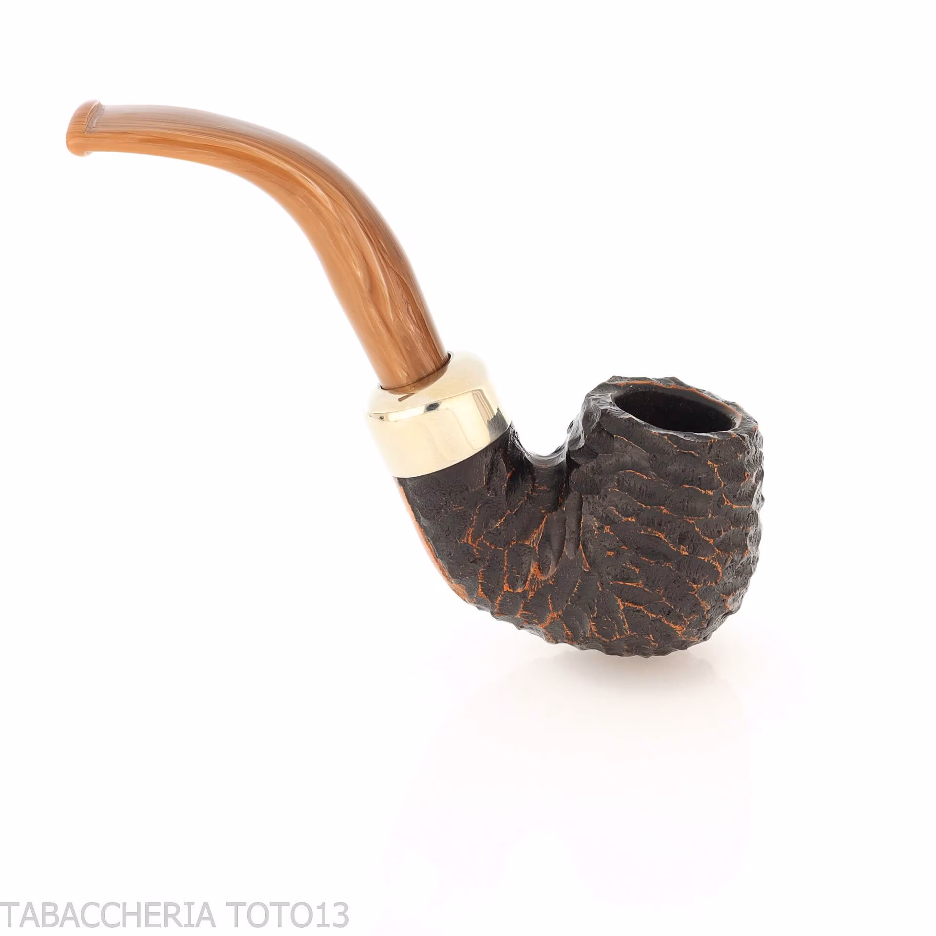 Peterson Derry Rusticated 221 Fishtail shape Bent Billiard - Tobacco Pipes - Natural root