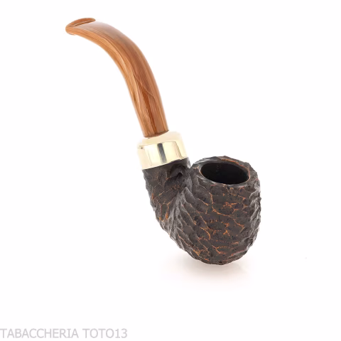 Peterson Derry Rusticated 221 Fishtail shape Bent Billiard - Tobacco Pipes - Natural root