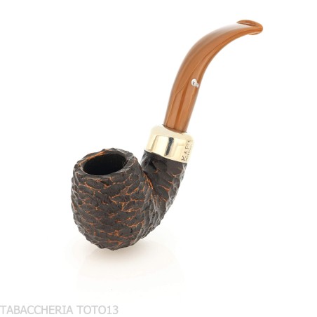 Peterson Derry Rusticated 221 Fishtail shape Bent Billiard - Tobacco Pipes - Natural root