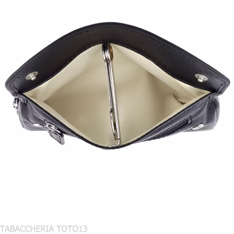 Brebbia black leather pouch for tobacco and one pipe with button closure - Accessories for tobacco pipes - Leather