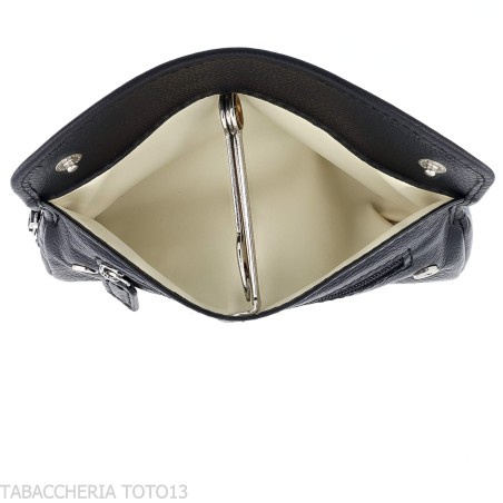 Pochette en cuir noir Brebbia pour tabac et une pipe avec fermeture à boutons - Accessoires pour pipes - Cuir