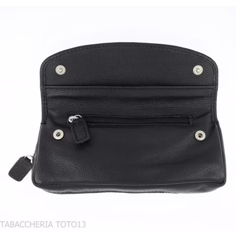 Brebbia black leather pouch for tobacco and one pipe with button closure - Accessories for tobacco pipes - Leather