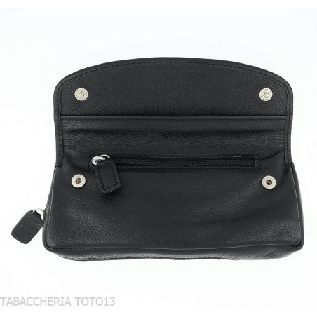 Brebbia borsa in pelle nera portatabacco e pipa 1 posto con chiusura a bottoni - Accessori Per Pipe