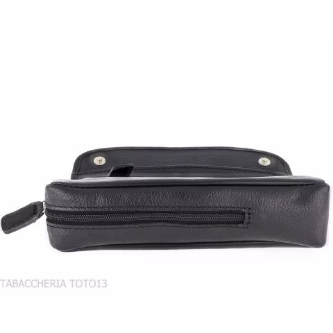 Brebbia black leather pouch for tobacco and one pipe with button closure - Accessories for tobacco pipes - Leather