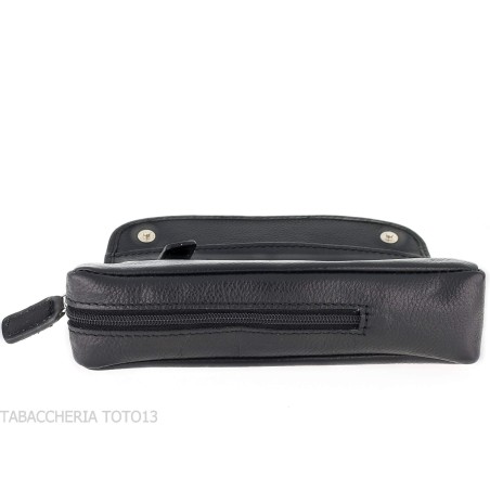 Brebbia borsa in pelle nera portatabacco e pipa 1 posto con chiusura a bottoni - Accessori Per Pipe