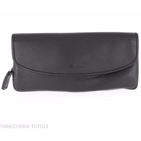 Brebbia black leather pouch for tobacco and one pipe with button closure - Accessories for tobacco pipes - Leather