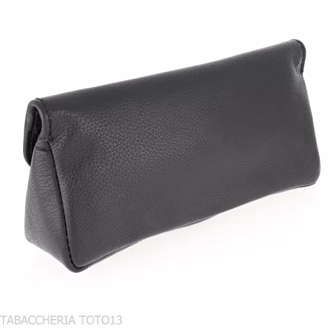 Brebbia black leather pouch for tobacco and one pipe with button closure - Accessories for tobacco pipes - Leather