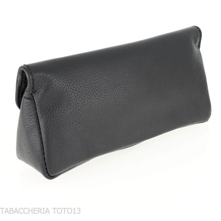 Pochette en cuir noir Brebbia pour tabac et une pipe avec fermeture à boutons - Accessoires pour pipes - Cuir