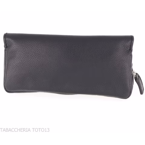 Brebbia black leather pouch for tobacco and one pipe with button closure - Accessories for tobacco pipes - Leather