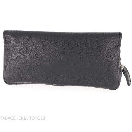 Pochette en cuir noir Brebbia pour tabac et une pipe avec fermeture à boutons - Accessoires pour pipes - Cuir
