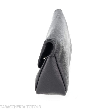 Bolsa de cuero negro Brebbia para tabaco y una pipa con cierre de botones - Accesorios para pipas de tabaco