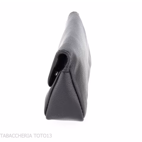 Brebbia black leather pouch for tobacco and one pipe with button closure - Accessories for tobacco pipes - Leather
