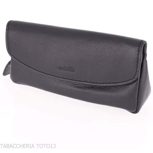 Bolsa de cuero negro Brebbia para tabaco y una pipa con cierre de botones-Bolsas para pipas de tabaco