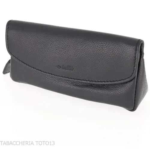 Brebbia borsa in pelle nera portatabacco e pipa 1 posto con chiusura a bottoni - Accessori Per Pipe