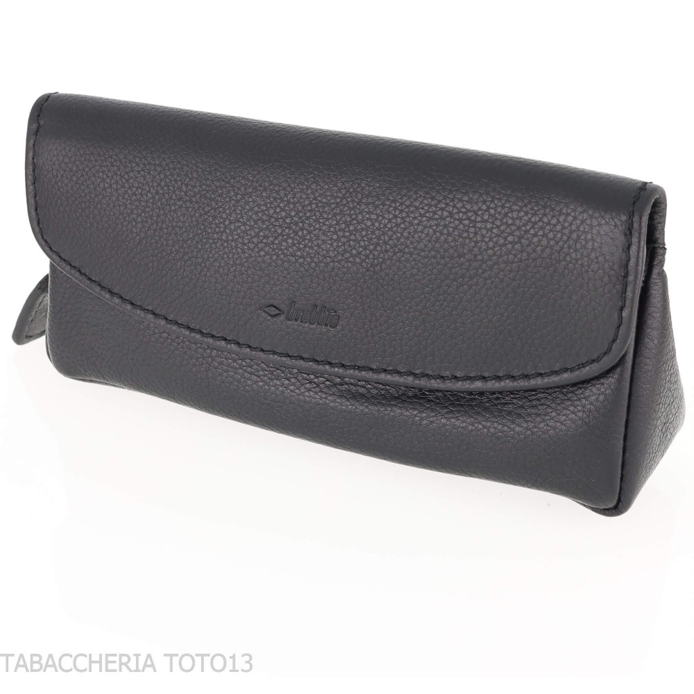 Brebbia schwarze Ledertasche für Tabak und eine Pfeife mit Knopfverschluss - Zubehör für Tabakpfeifen