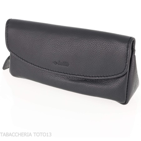 Bolsa de cuero negro Brebbia para tabaco y una pipa con cierre de botones - Accesorios para pipas de tabaco