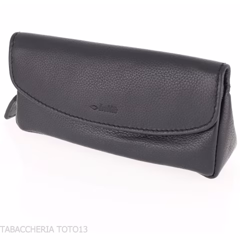 Brebbia black leather pouch for tobacco and one pipe with button closure - Accessories for tobacco pipes - Leather