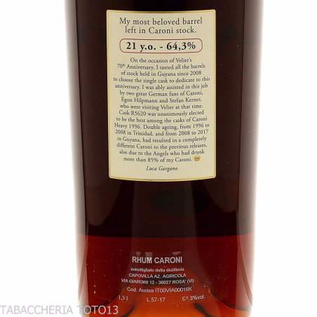 Caroni 21 Y.O. Guyana 1996 Heavy single cask R 5620 Vol.64,3% Cl.150 - Destilliert