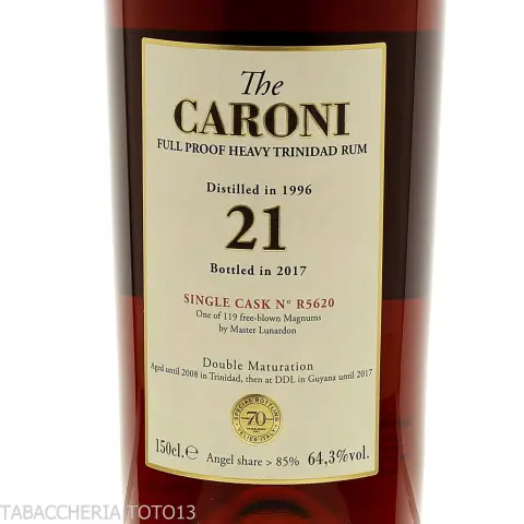 Caroni 21 Y.O. Guyana 1996 Heavy single cask R 5620 Vol.64,3% Cl.150 - Spiritueux - Mélasse