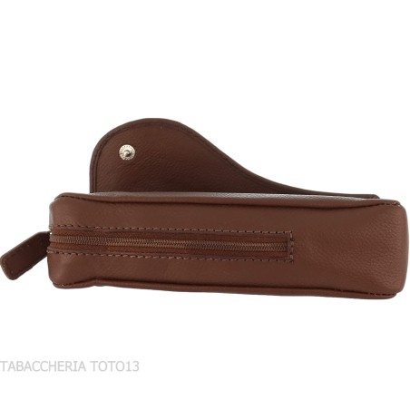 Bolsa para pipa Brebbia de cuero marrón con decoración de sillín - Accesorios para pipas de tabaco