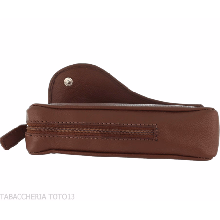 Brebbia brown leather saddle-decorated pipe bag - Accessories for tobacco pipes