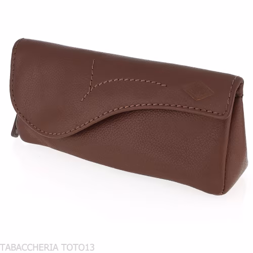 Bolsa para pipa Brebbia de cuero marrón con decoración de sillín - Accesorios para pipas de tabaco