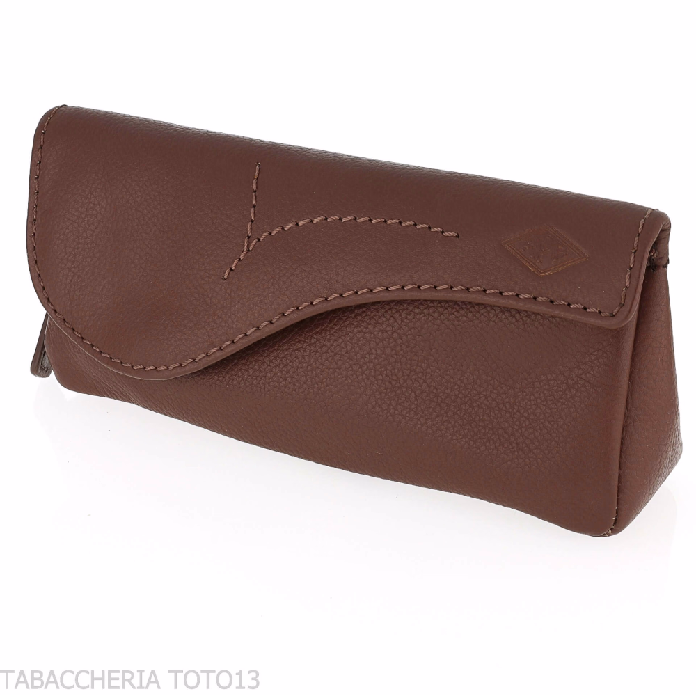 Brebbia borsa per pipa decoro a sella in pelle marrone - Accessori Per Pipe