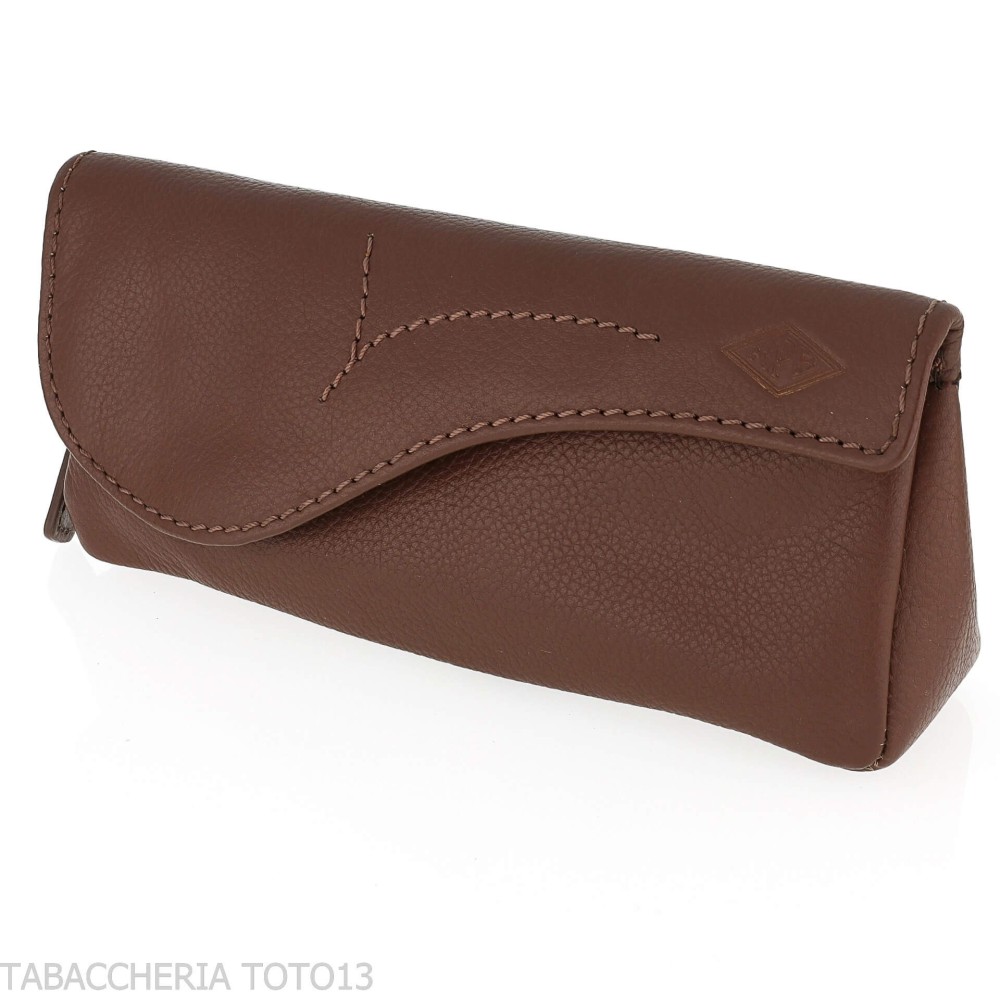Brebbia brown leather saddle-decorated pipe bag - Accessories for tobacco pipes