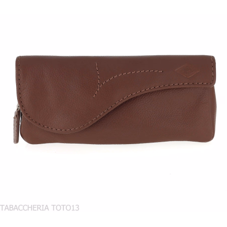 Brebbia brown leather saddle-decorated pipe bag - Accessories for tobacco pipes