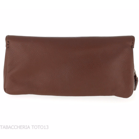 Brebbia brown leather saddle-decorated pipe bag - Accessories for tobacco pipes