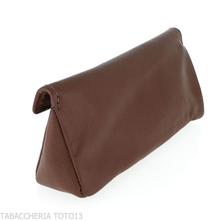 Bolsa para pipa Brebbia de cuero marrón con decoración de sillín - Accesorios para pipas de tabaco