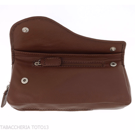 Brebbia brown leather saddle-decorated pipe bag - Accessories for tobacco pipes