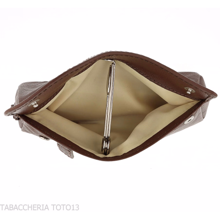 Brebbia brown leather saddle-decorated pipe bag - Accessories for tobacco pipes
