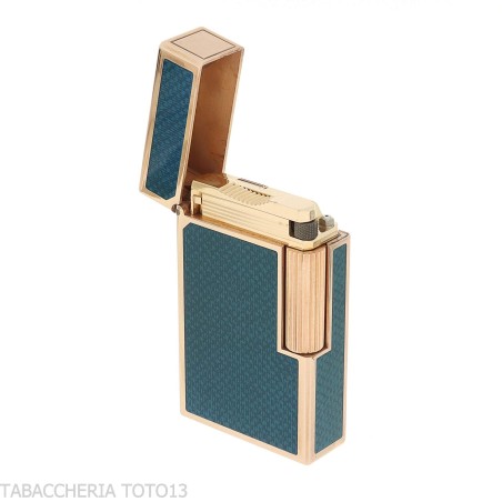 Encendedor St. Dupont Línea 1, Laca Azul Contemporánea, Baño de Oro - Alumbradores