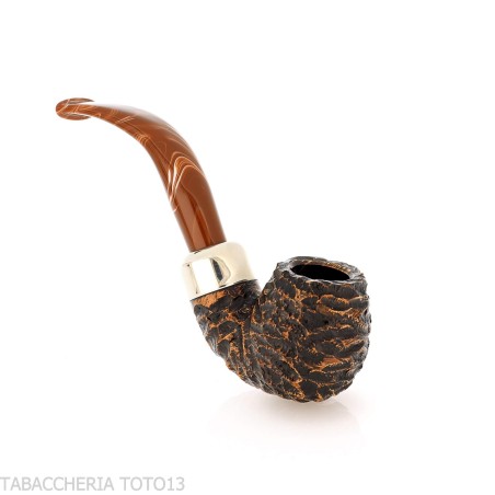 Peterson Derry Rusticated 230 Fishtail shape Bent Billiard - Tobacco Pipes - Natural root