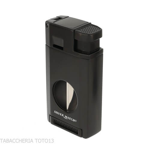 Silver Match Dublin Black Double Jet Flame Lighter with V-Cut Cigar Cutter-Lighter For Cigar