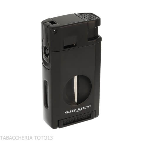 Silver Match Dublin Black Double Jet Flame Lighter with V-Cut Cigar Cutter-Lighter For Cigar