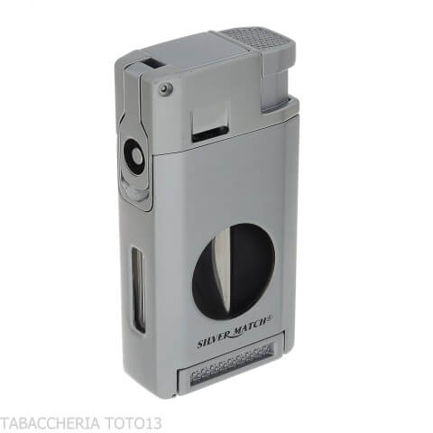 Silver Match Dublin Silver Double Jet Flame Lighter with V-Cut Cigar Cutter-Lighter For Cigar