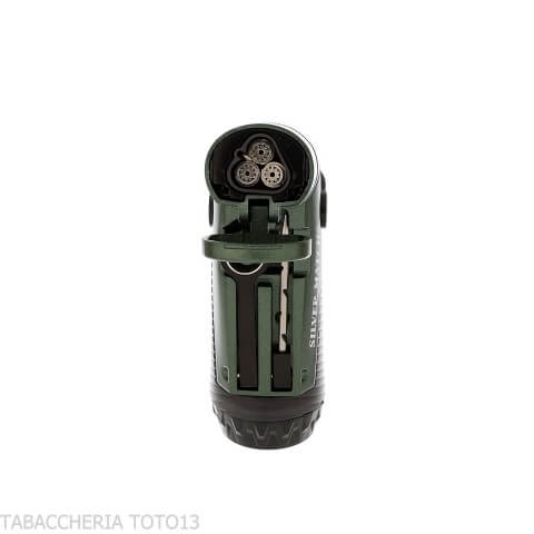 Silver Match Skopje Triple Jet Flame with Green Die - Lighter For Cigar - Silver Match