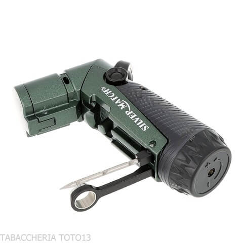 Silver Match Skopje Triple Jet Flame with Green Die - Lighter For Cigar - Silver Match