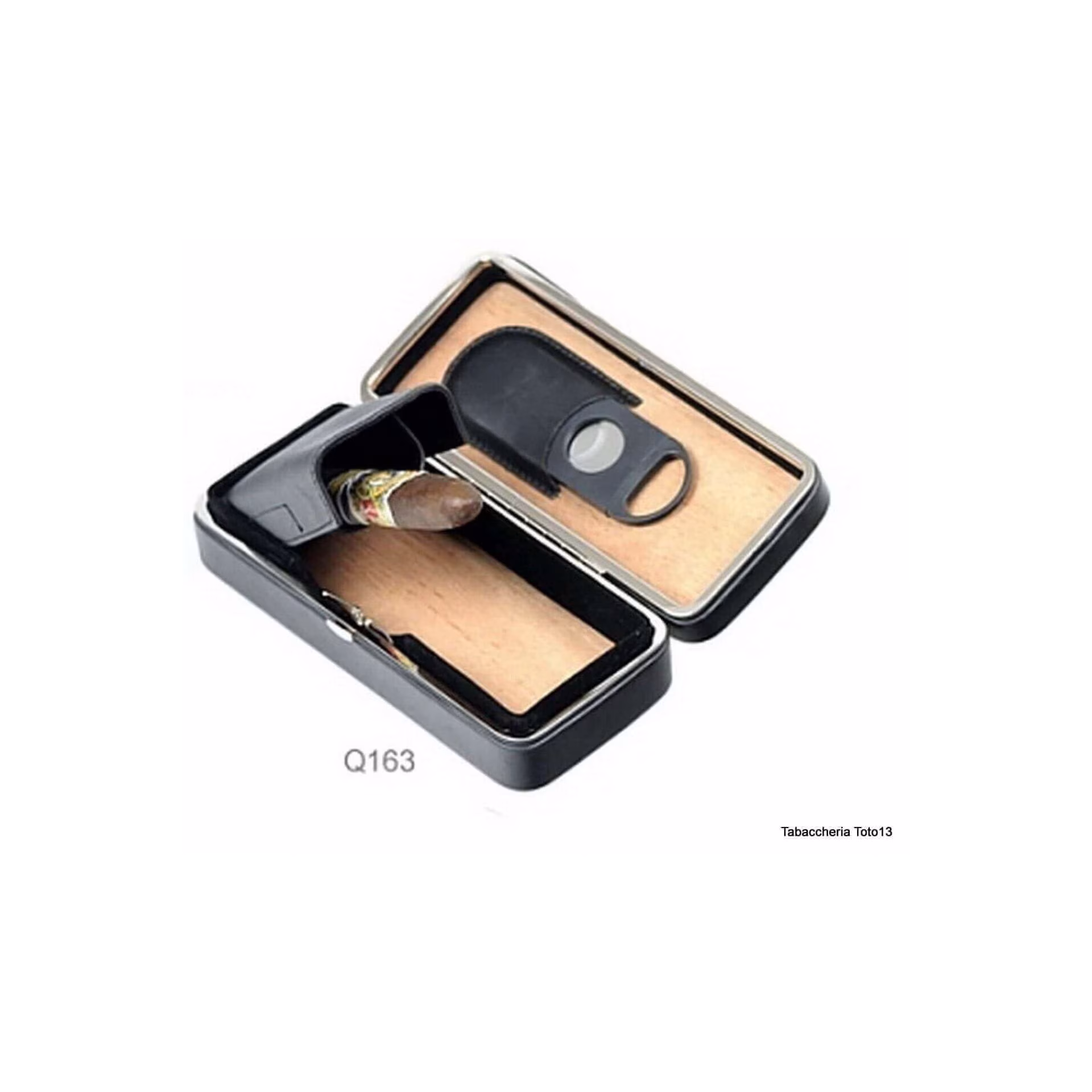 Box in cedro rivestita in pelle nera per 3 sigari, dotata di cutter - Accessori Per Sigari