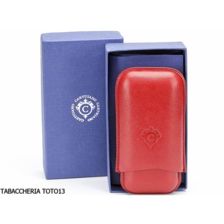 Cartujano cigarro del bolsillo adecuado para 2 toro, en piel de color rojo - Accesorios Del Cigarro