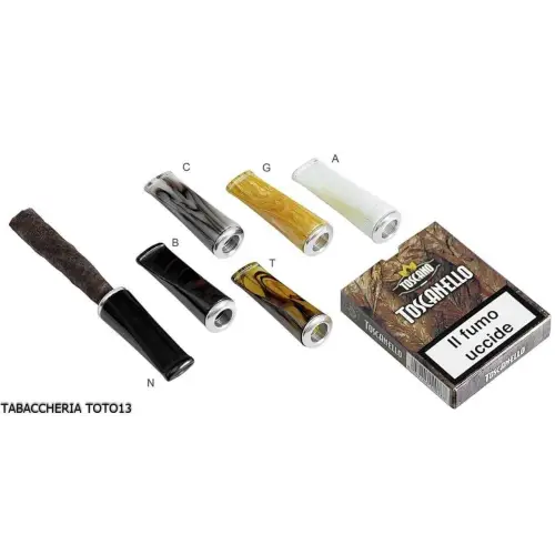 Fuma toscani bocchino corto in metacrilato corno con salva fuoco in alluminio - Accessori Per Sigari Toscano