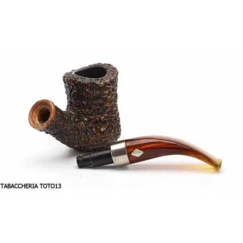 Pfeife Brebbia naive rusticated braun, mod gebogene Mundstück. 7069 - Tabakpfeifen