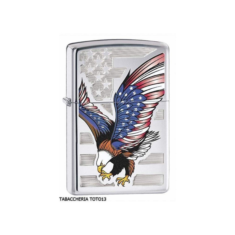 Zippo étoiles aigle drapeau et rayures colorées de chrome poli - Briquets