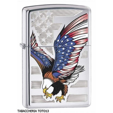Zippo étoiles aigle drapeau et rayures colorées de chrome poli - Briquets